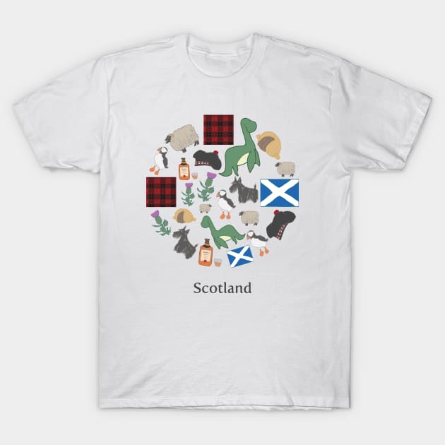 Kawaii Scottish Icons Drawing T-Shirt by MariOyama